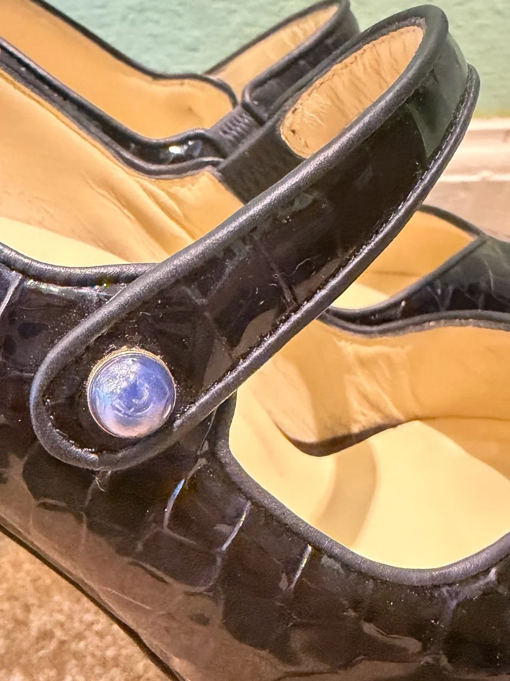 Sarah Flint Perfect Mary Jane Platform 85 Navy Patent Croc Embossed EU 42.5